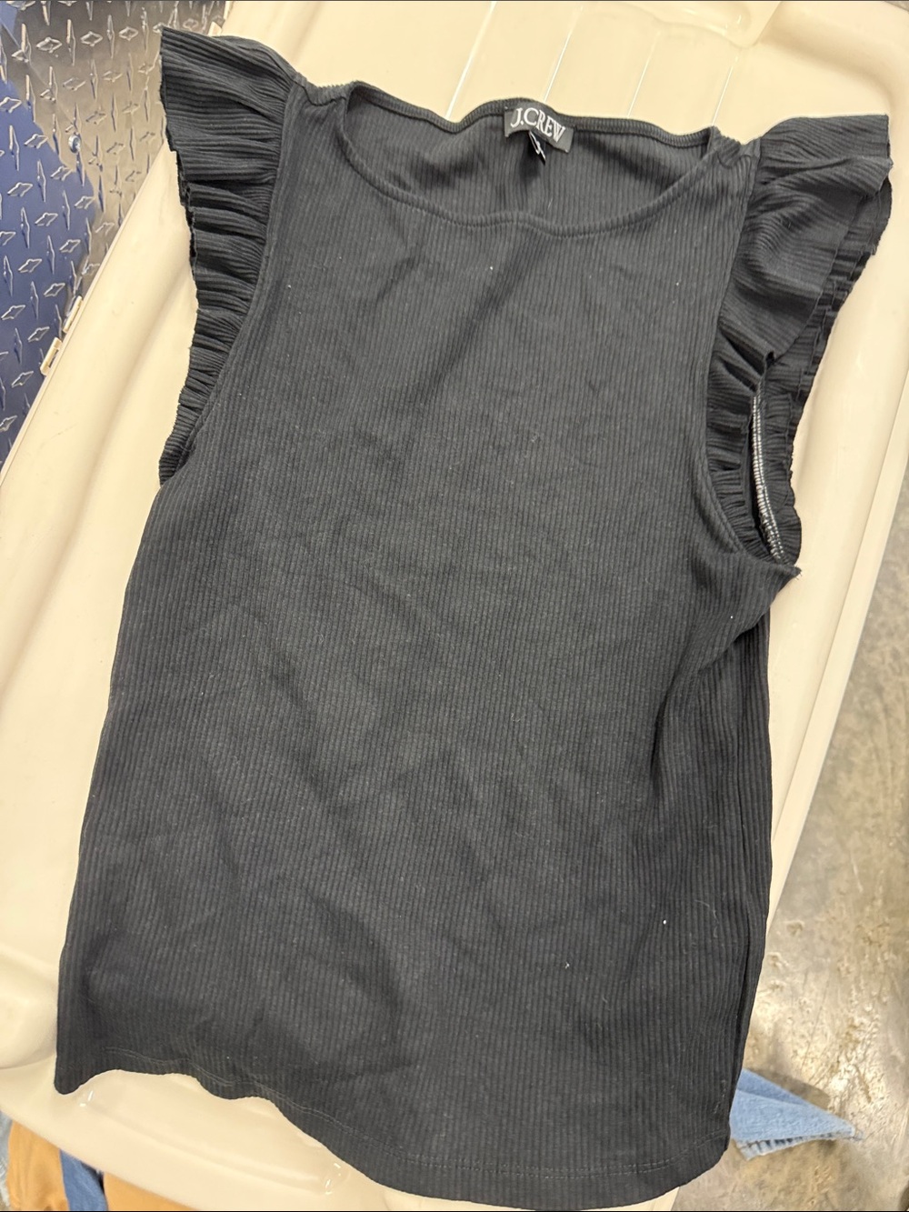 J. Crew Black Ribbed Flutter Sleeve Tank